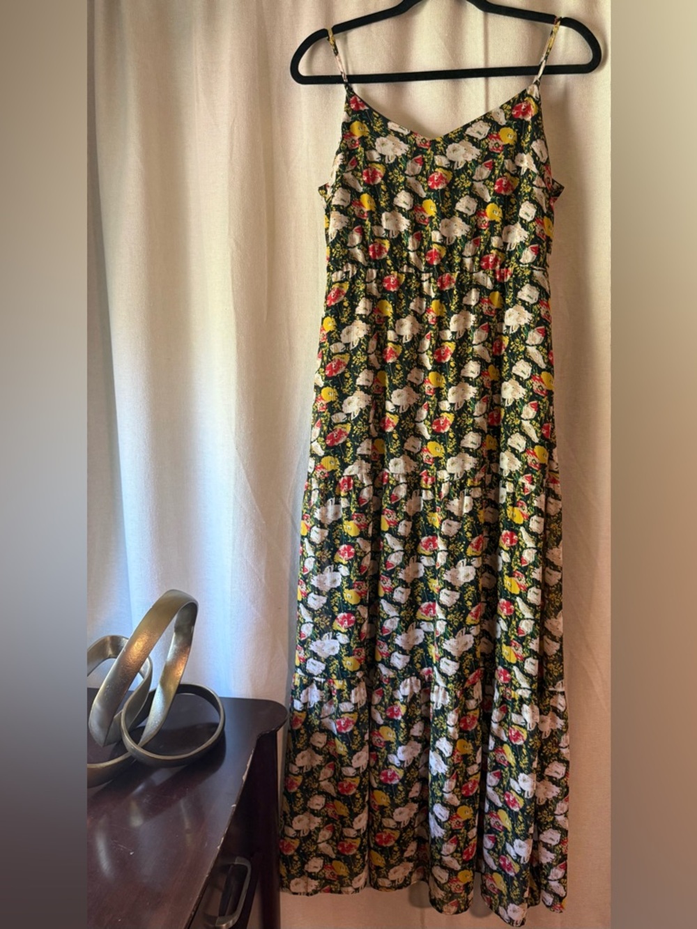 J. Crew Black Floral Maxi Dress with White, Yellow and Red Accents